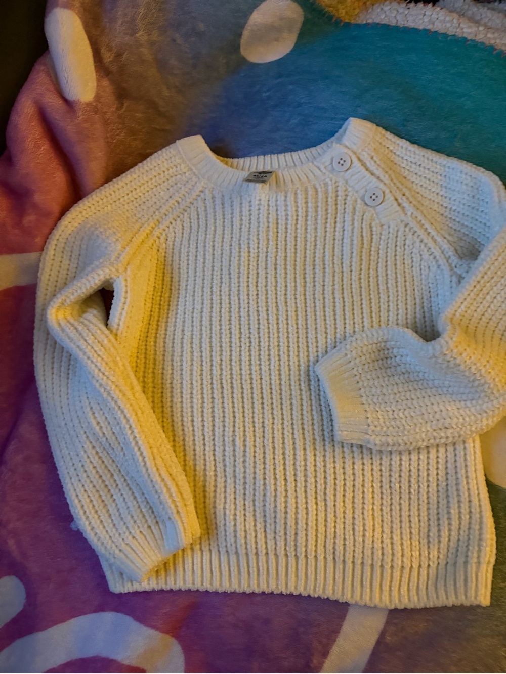 OshKosh B'gosh Cream Ribbed Crewneck Sweater with Shoulder Buttons